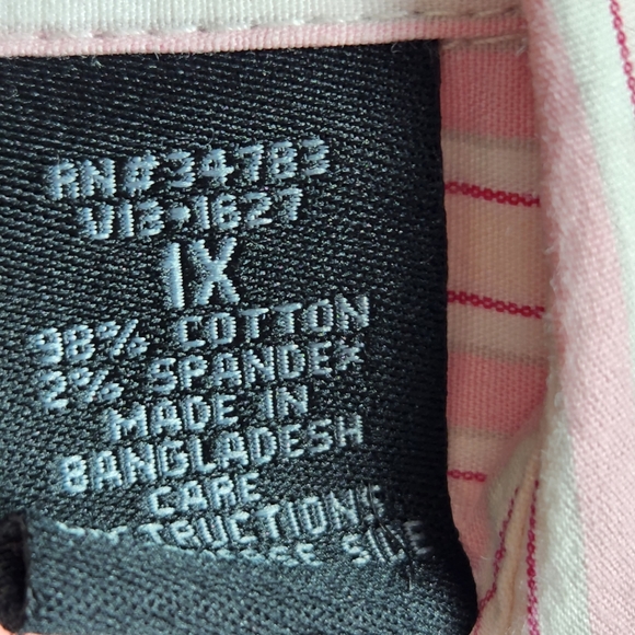 City Elements by Lee Pink & White Diagonal Striped Button Down Top Plus Size 1X - Picture 7 of 9